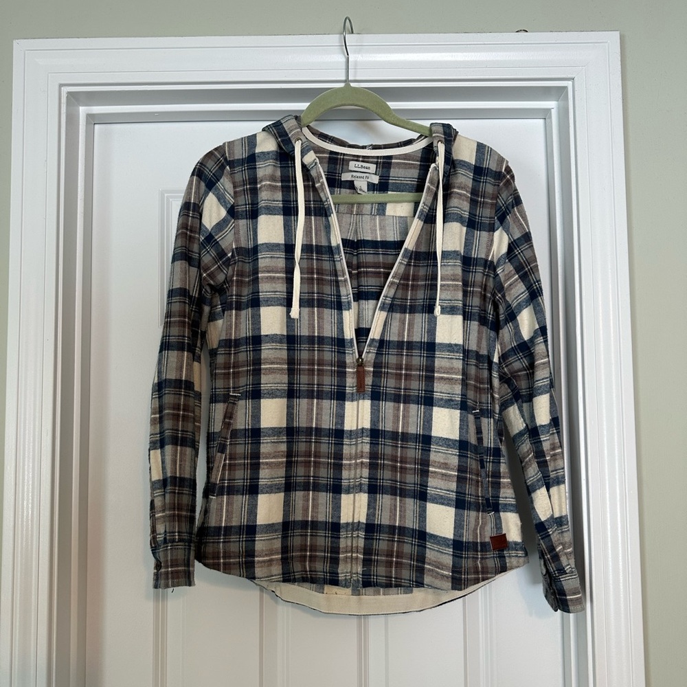 LLBean Plaid Flannel Zip-Up Hoodie